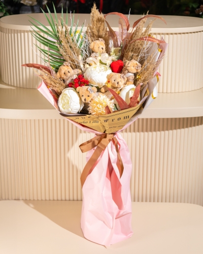 Ayıcıklı Çiçek Buketi